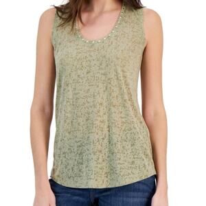 I.N.C. Embellished Scoop Neck Tank Top XS Sage Green NWT Studded Sleeveless